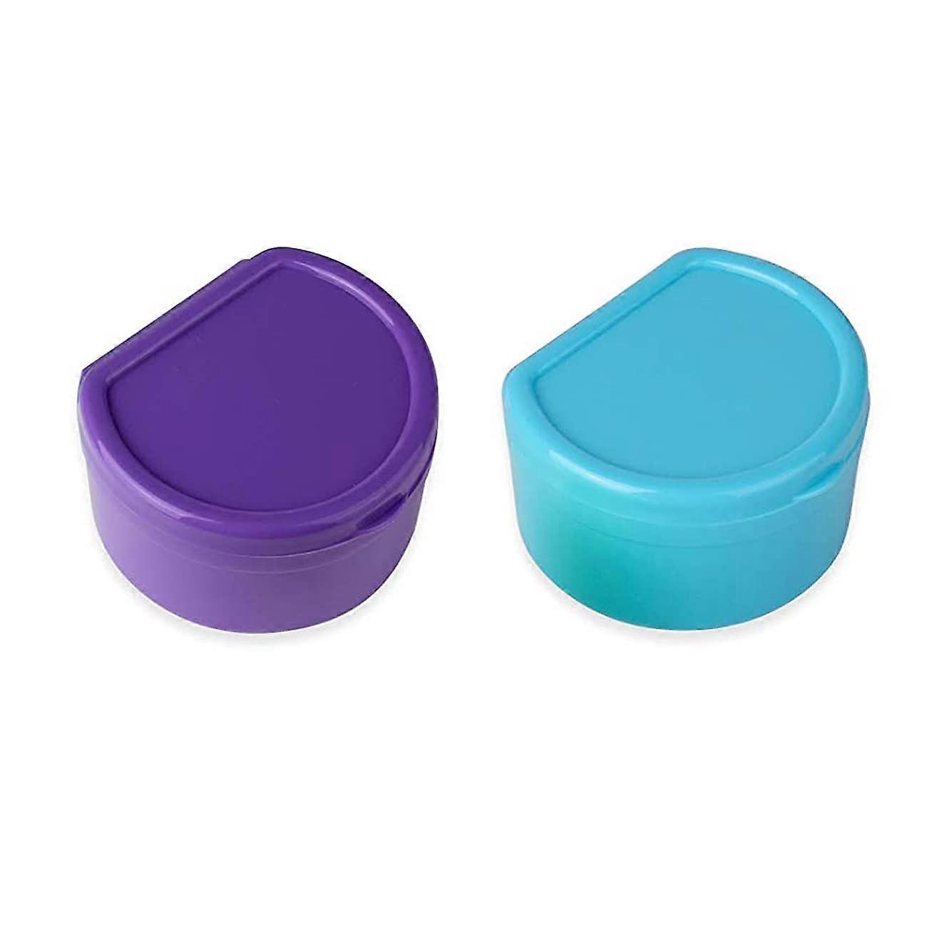 Lamoutor 2個入れ歯バスケース、蓋とバスケット付き入れ歯収納ケースボックスリテーナークリーニングボックス(ランダムカラー)