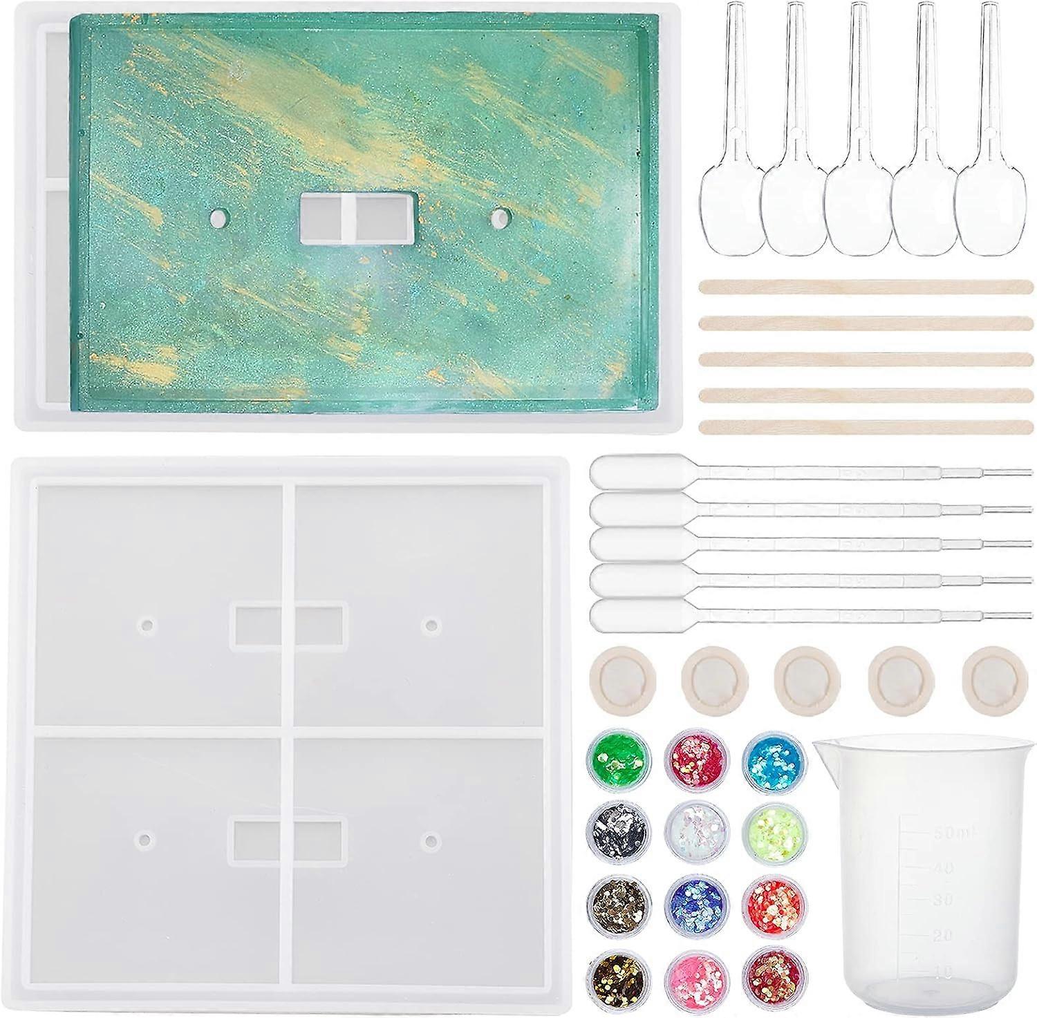 2pcs Light Switch Cover Silicone Molds Kits Light Switch Cover Resin Molds Rectangle and Square Socket Panel Plaster Mold Switch Plate Silicone Mould