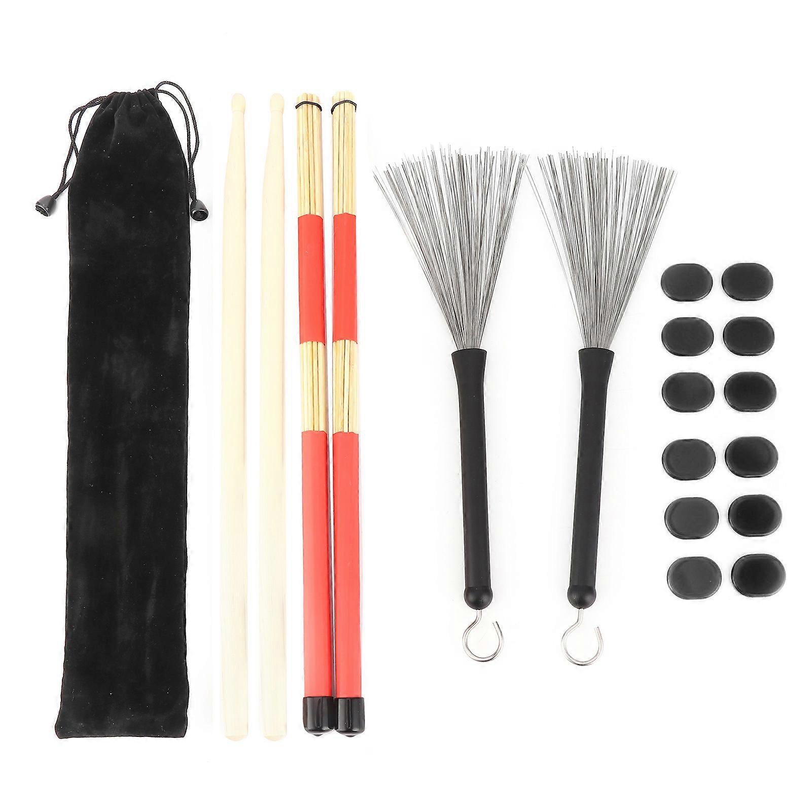 طقم عصا الطبل روت فرشاة المثبط طبل مجموعة الآلات الموسيقية لعب الملحقات مع BagM02763 أسود