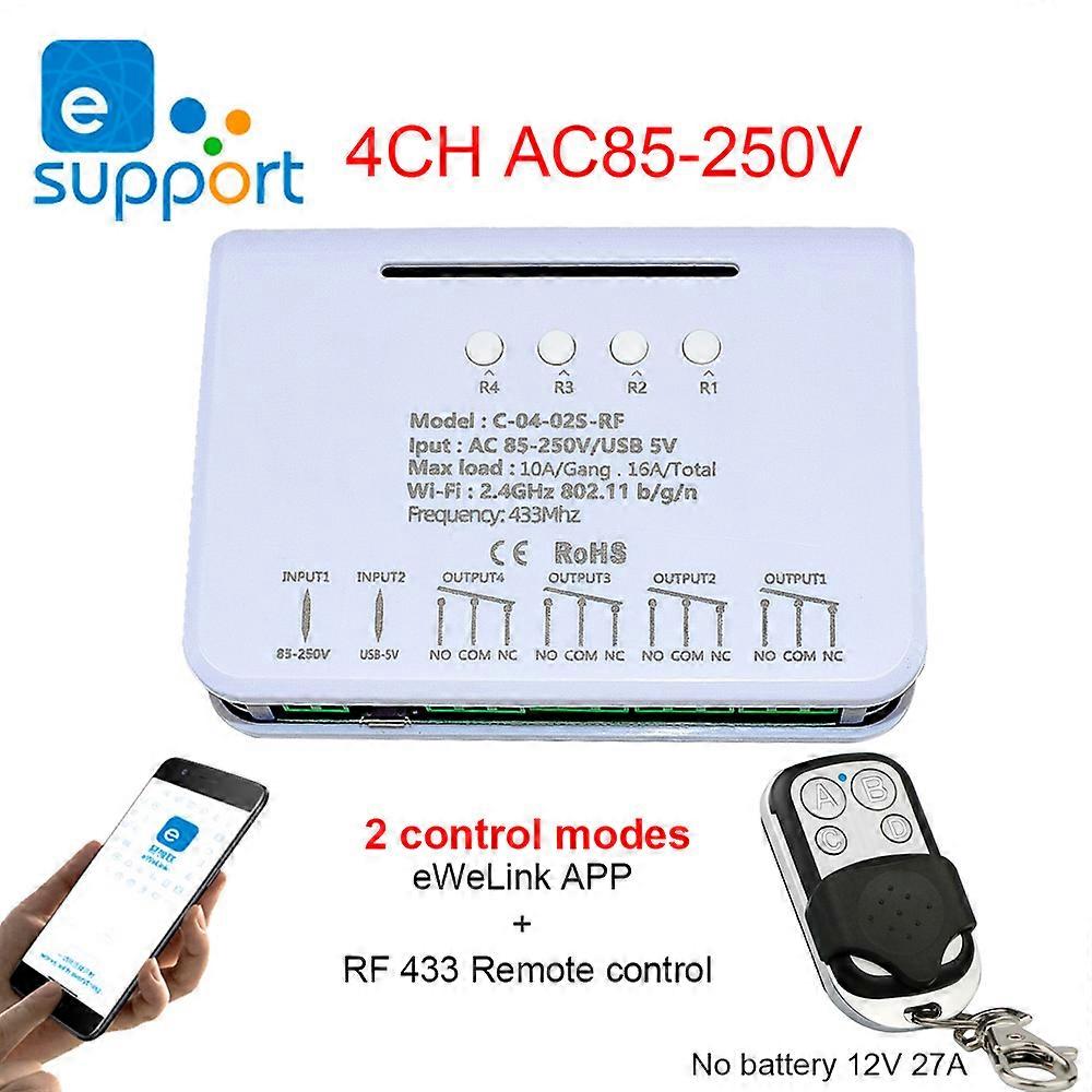 Smart Wifi Switch 4Gang Universal Wireless Remote Control Receiver 433MHz RF Transmitter 12V 24V 220V Wifi Relay Module