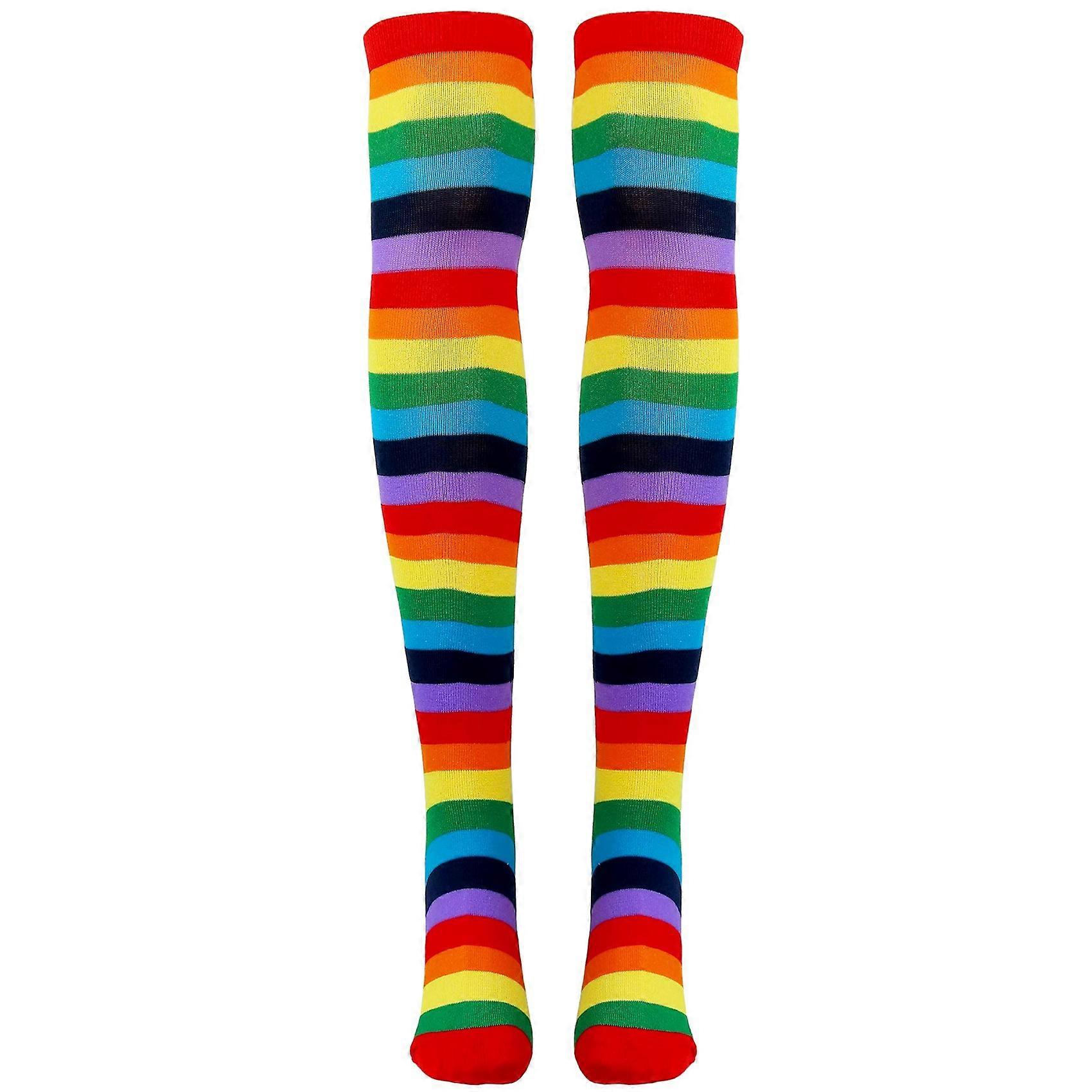 Colorful Rainbow Striped Socks Over the Knee Clown Striped Costume High Stockings for Cosplay Parti