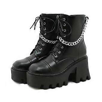 New And Winter Patent Leather Thick-soled Large Size Platform Buckle Ankle