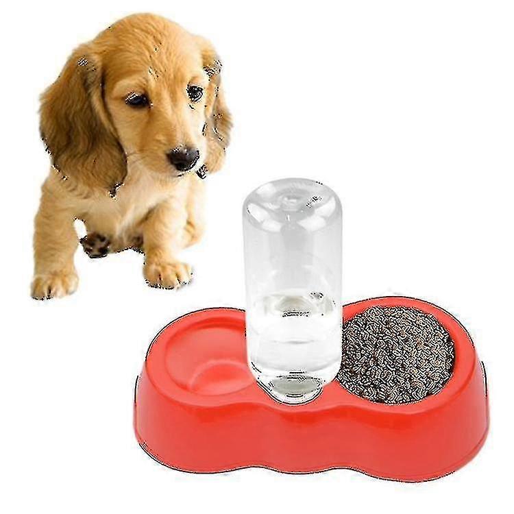 Plat de nourriture pour chien pour chat + bols doubles d’eau potable avec distributeur d’eau automatique (rouge)