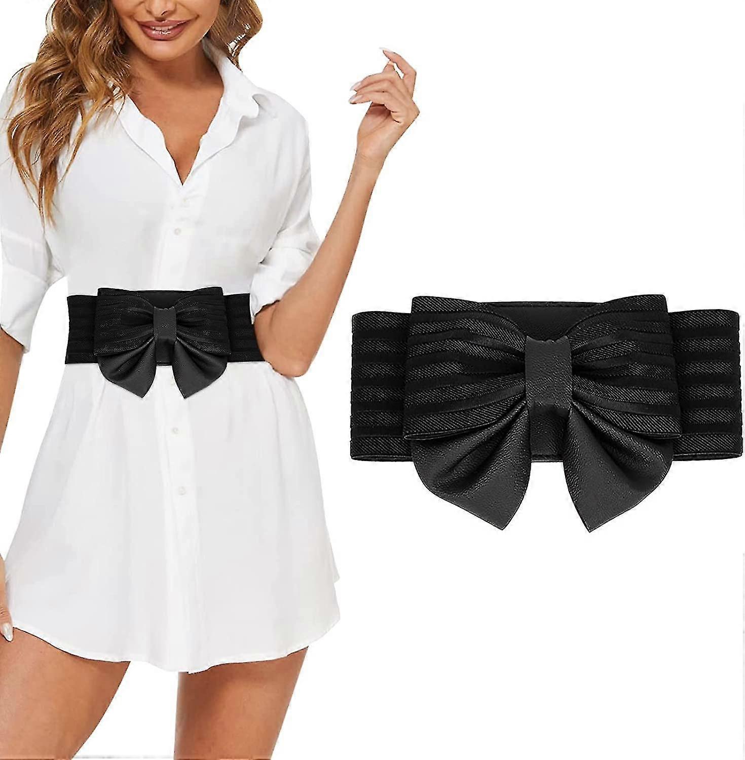Faux Leather Belt Belt With Bow, Wide Elastic Waistband