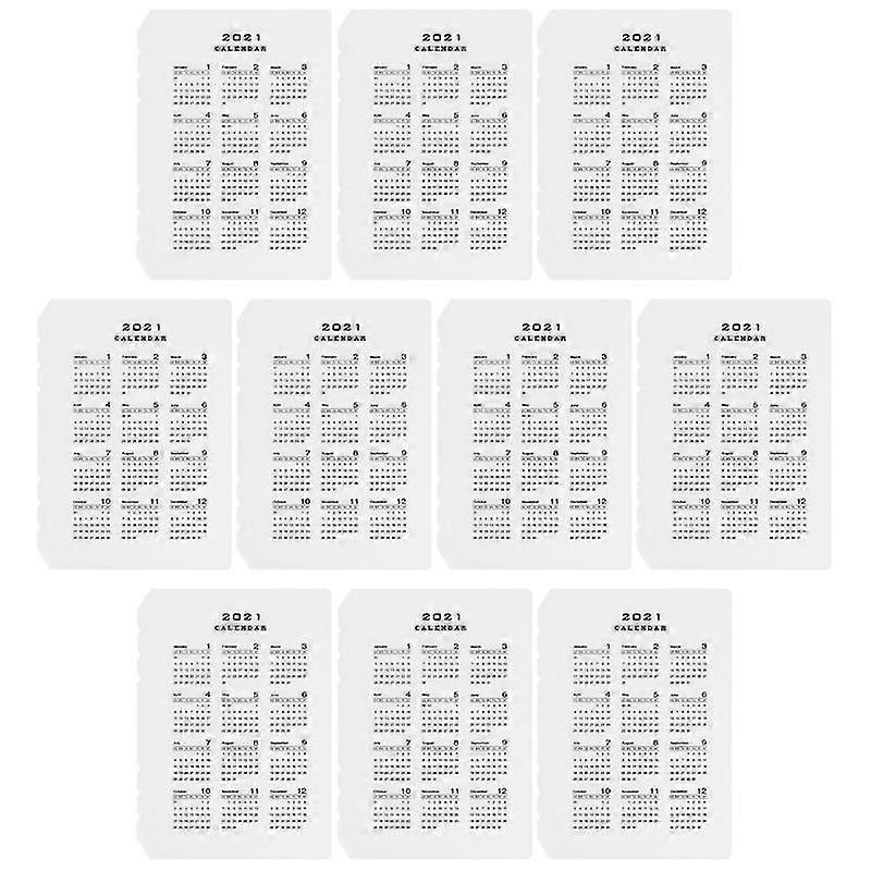 1 Set 10pcs A5 6-Ring Loose Leaf Binder Journal Book Notebook 2021 Calendar Flap Insert Pages Calendar Insert Binders Partition (Transparent Matte)