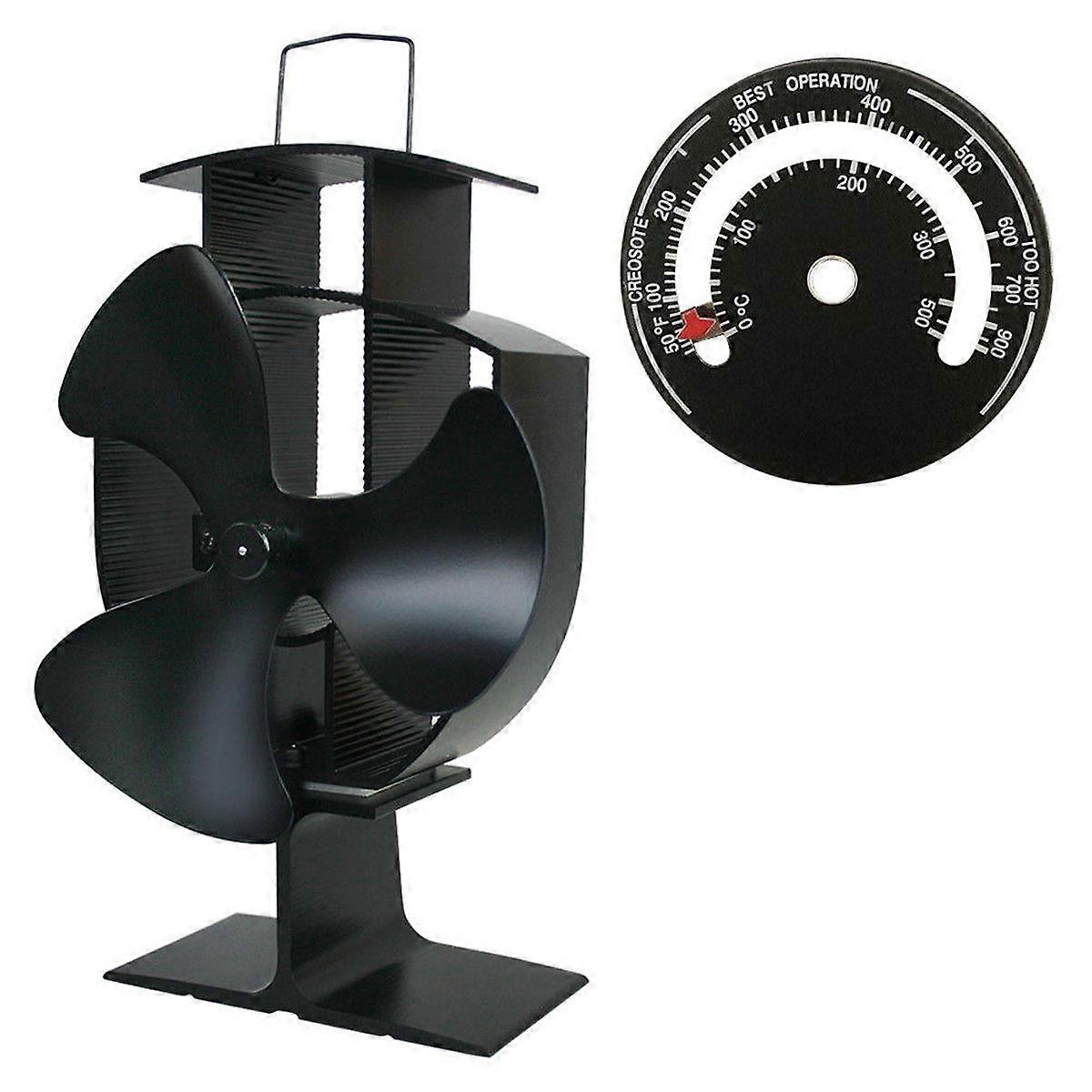 3-Blade Heat Powered Stove Fan W/ Thermometer For Wood Log Burning Burner Stove