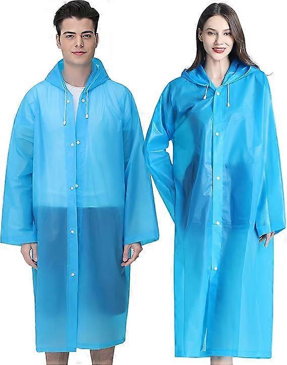 Rain Ponchos for Adults Reusable, 2 Pcs Raincoats Emergency for Women Men with Hood and Drawstring Adults Poncho-blue
