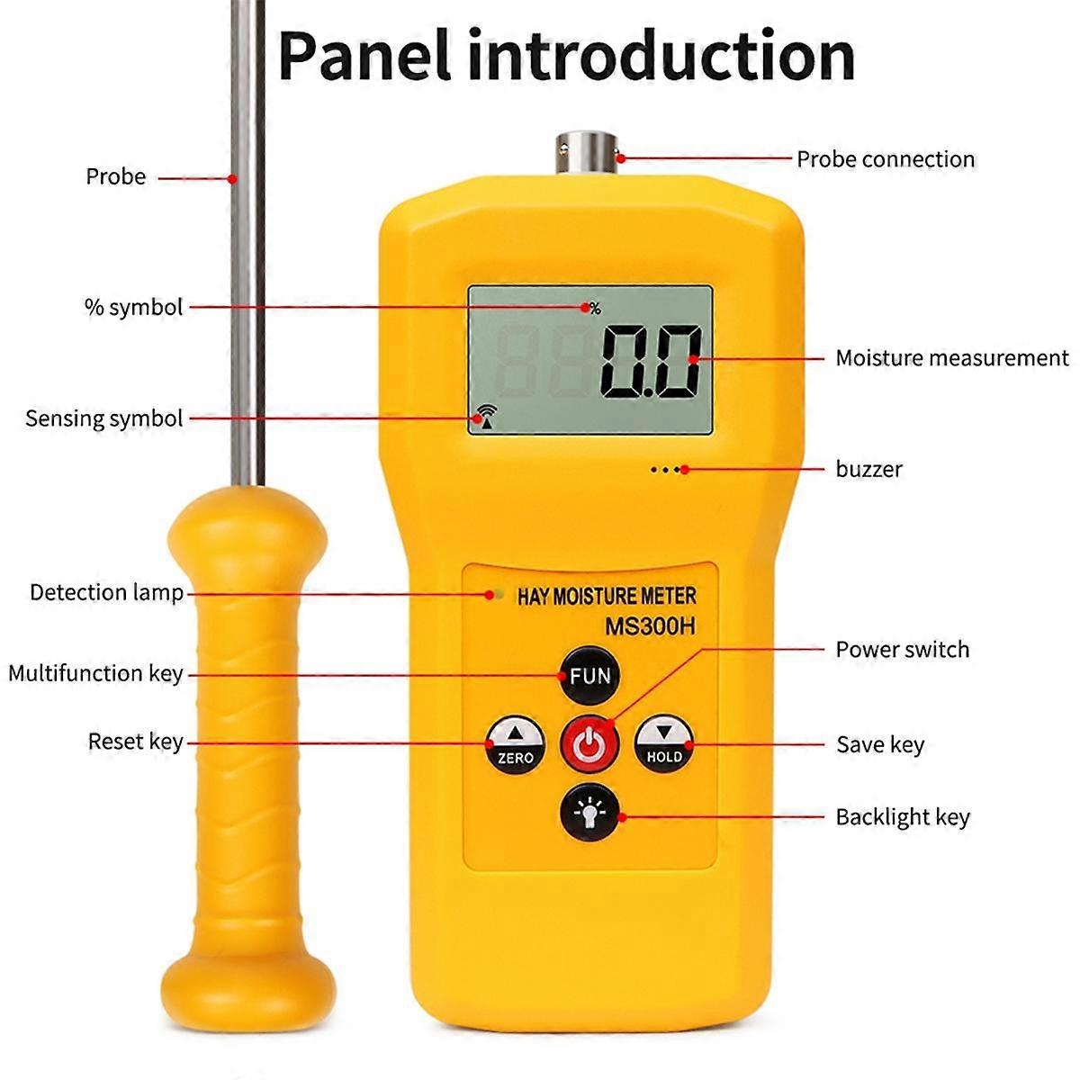MS300H Portable Hay Moisture Meter with Probe for Hay Bale,Cereal Straw,Forage Grass,Leymus Chinens