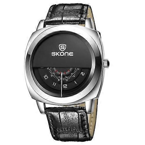 SKONE 5017 Personalized Halfdial Display 3 Small Dials Shared a Needle Fashion Men Quartz Watch with Genuine Leather Band