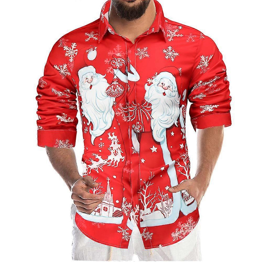 Chemise de Noël Hommes Noël Père Noël Chemises Bouton Chemisiers