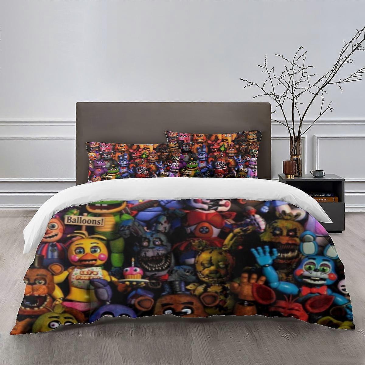 g1459 خمس ليال في مجموعات فراش فريدي غطاء لحاف كرتوني سرير خفيف الوزن 3 قطع مجموعات رهان للأطفال الأولاد والبنات (1 غطاء لحاف و 2 كيس وسادة) 