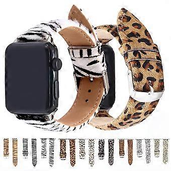 Zebra Leopard Fluff Watch Strap for Apple Watch Band 44mm 40mm 42mm 38mm Leather Band for IWatch Series 6 SE 5 4 Bracelet Correa