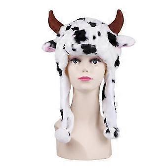 Plush Fun Animal Hats One Size Cap Polyester With Fleece Lining-cow