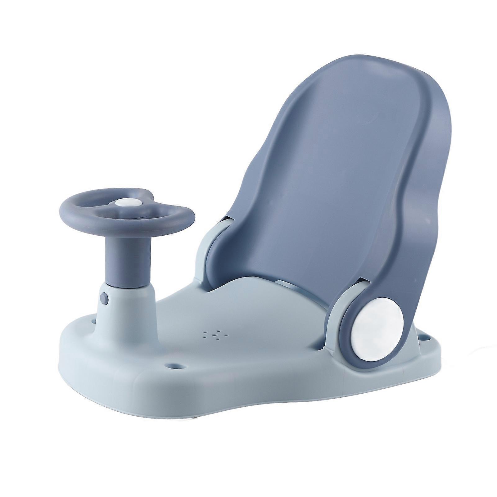 Infant Shower Chair Antislip Adjustable Sitting Lying Modes Foldable Stable Suction Baby Bathtub Seat for Bathroom Blue