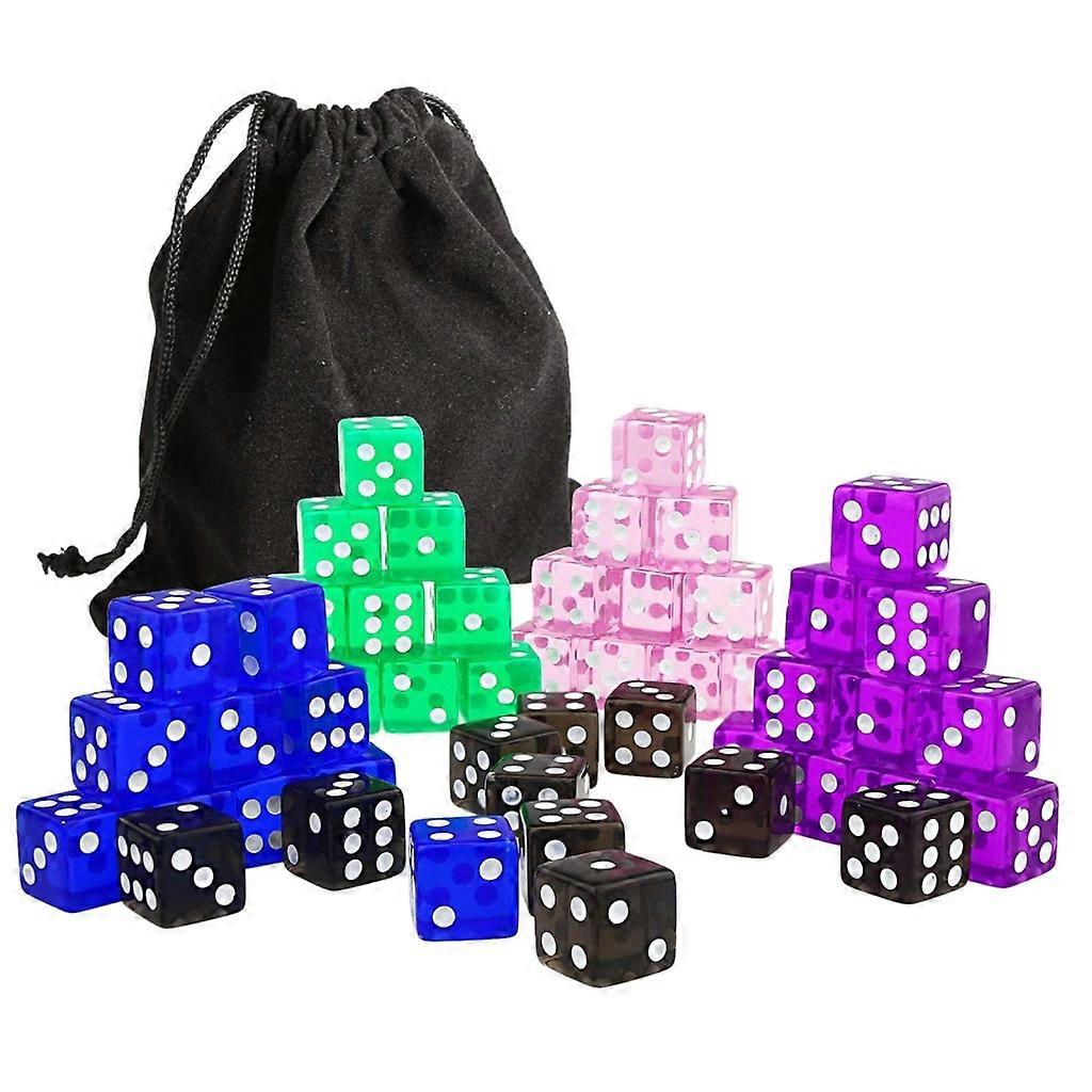 50PCS Dot Dice with Drawstring Bag 16mm Six Side Dice for Dice Game Board Game
