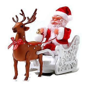 Papai Noel monta uma decoração de veado, pelúcia cantando Papai Noel Elk trenó veado recheado elétrico boneca de carro de brinquedo, brinquedos de Natal, brinquedos quentes para o Natal