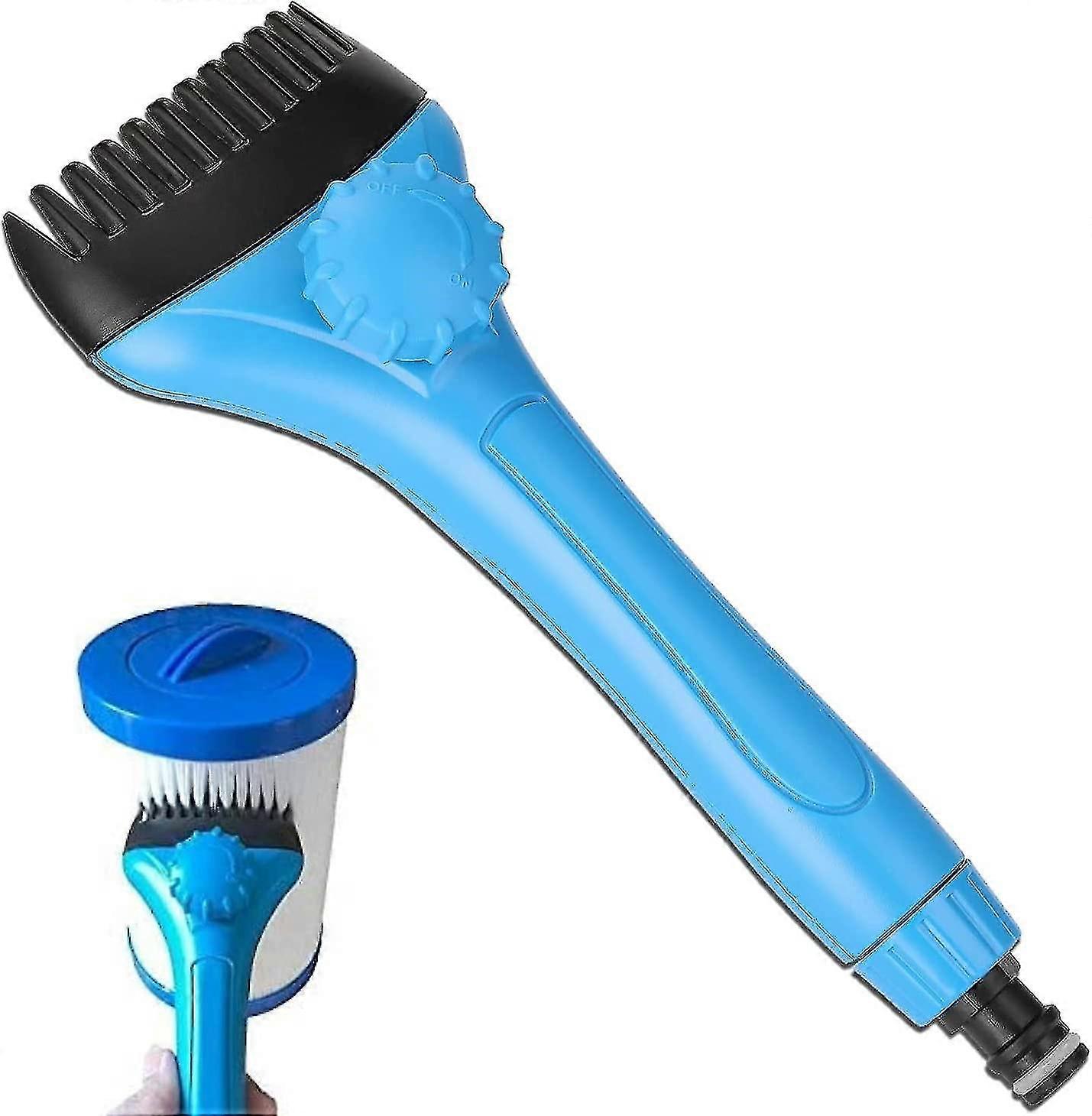 Pool Filter Cleaning Brush, 25cm Handheld Jet Cleaner Swimming Pool Filter Cartridge Cleaning Brush Tool - Wi Detachable Brush Head And Blue Hose Co