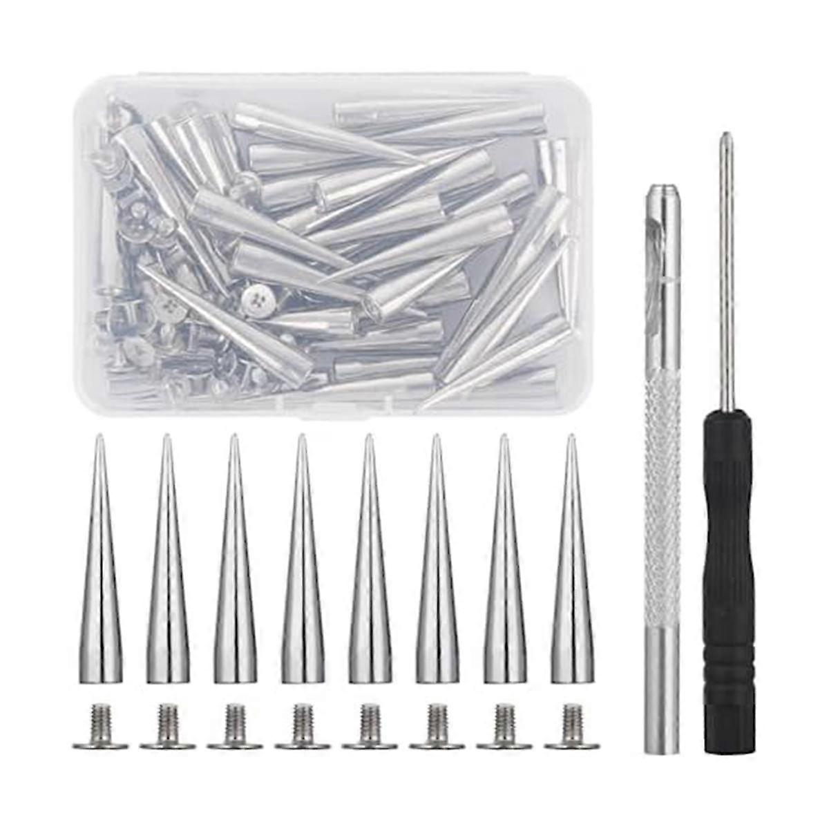 Set of 40 Clothing Pointers, Various Sizes Tapered Tips with Punk Rivets Studs Rivets, DIY Silver M