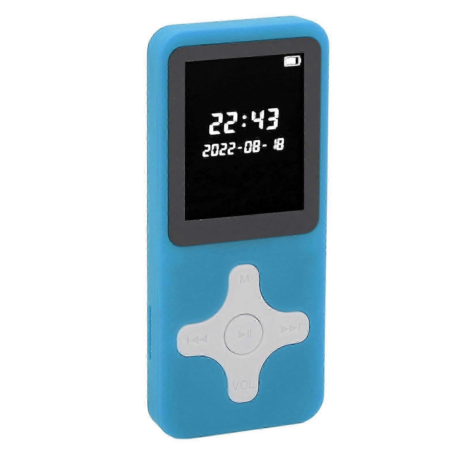 MP3 Player Bluetooth 5.0 1.77in LCD Screen Portable HiFi Music Player with FM Radio Recorder Alarm Clock Electronic Book Blue with 16GB Memory Card