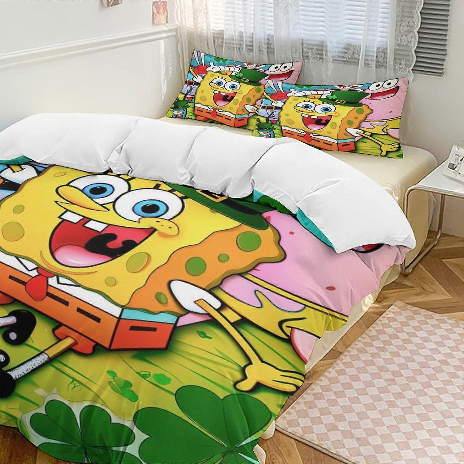 a2869 Lençóis Bob Esponja Calça Quadrada Conjunto de Cama Capa de Edredão Tema Dos Desenhos Animados Lençóis de Quarto Infantil iip2869