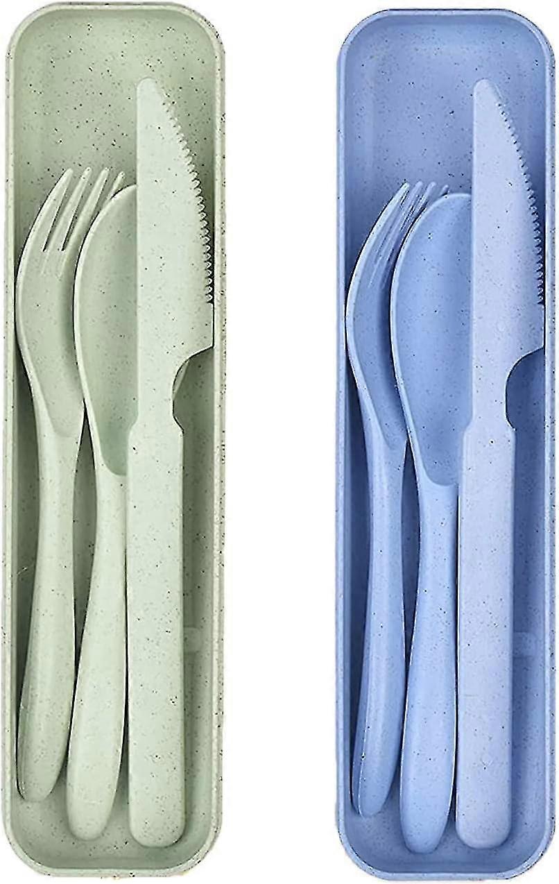 Reisebesteck-Set, Reisebesteck-Set mit Etui, 2 Sets wiederverwendbares Besteck-Set, Reisegabel Messerlöffel-Setgrün Blau
