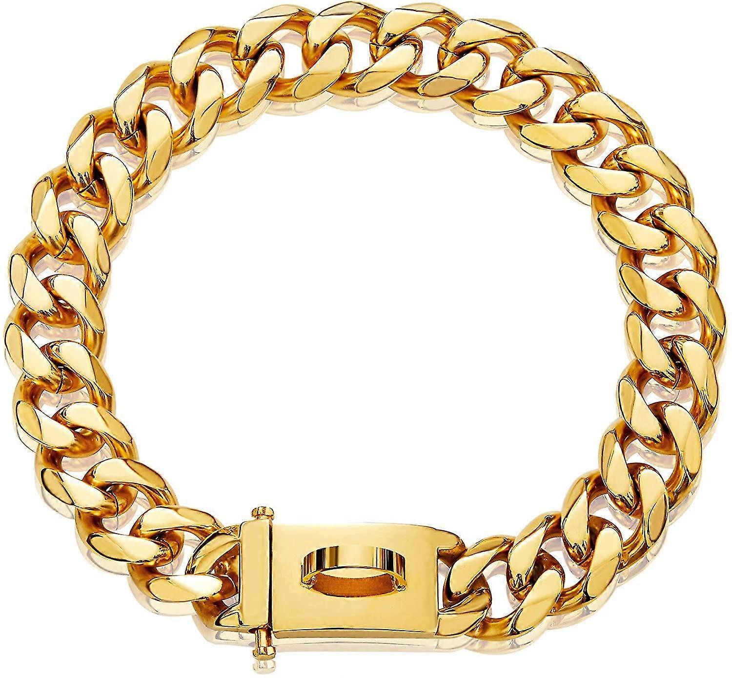 Veeki Gold Dog Chain Collar Metal Chain Collar With Design Secure Buckle, 18k Miami Cuban Link Chain 15mm Strong Heavy Duty Chew Proof Walking Collar