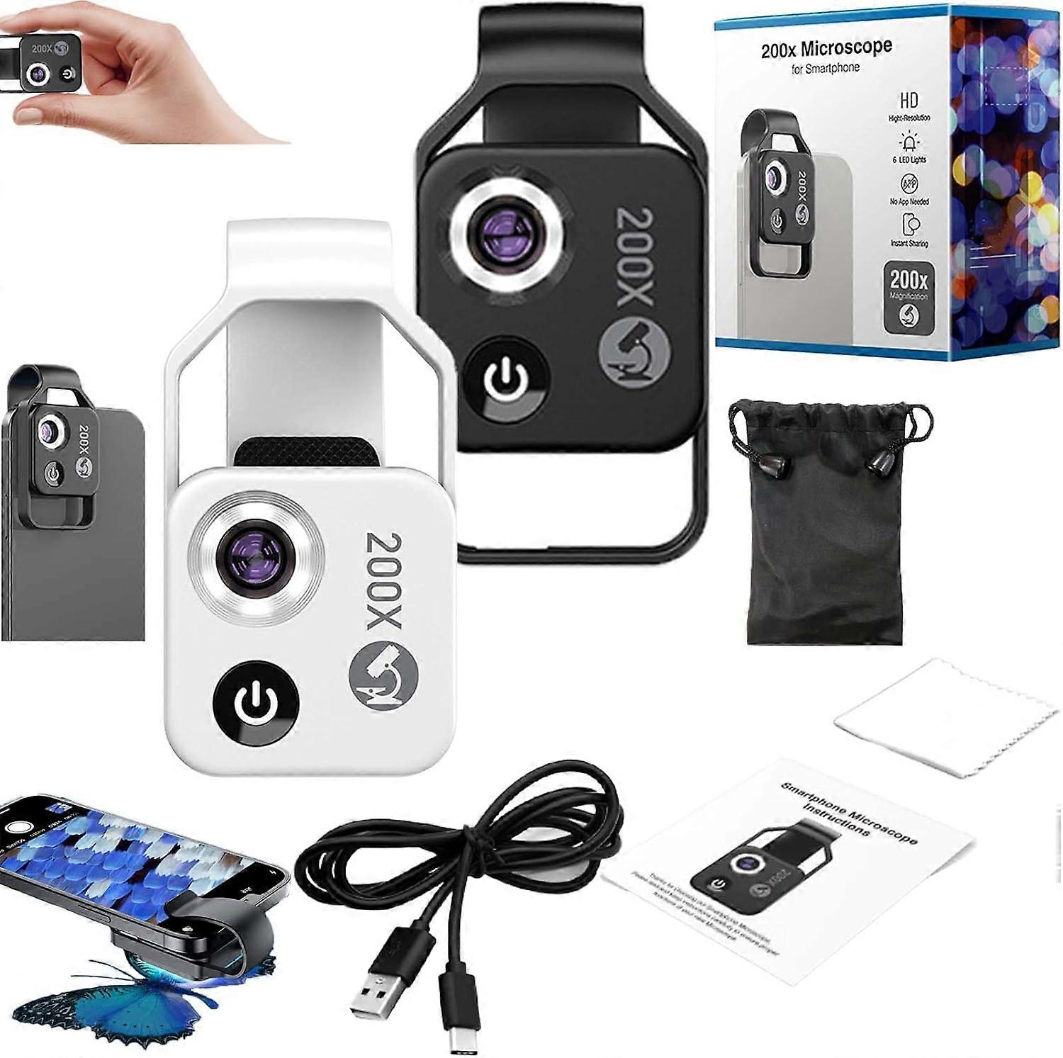 200x suurennuszoomaus, nanozoom 200x, matkapuhelimen linssi, puhelinmikroskooppi cpl-objektiivilla / LED-valolla ja yleisellä leikkeellä, 100% uusi