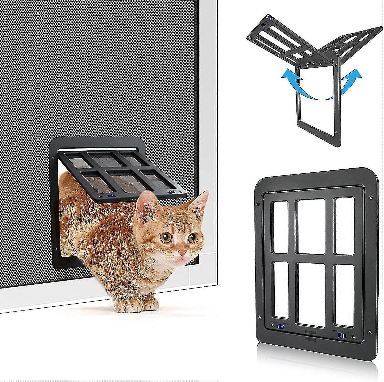 Cat Flap Fly Screen Automatic Closure, Dog Flap With Magnets Flap Lockable, Dog Flap Fly Screen Balcony Door With Cat Flap Pet Flap
