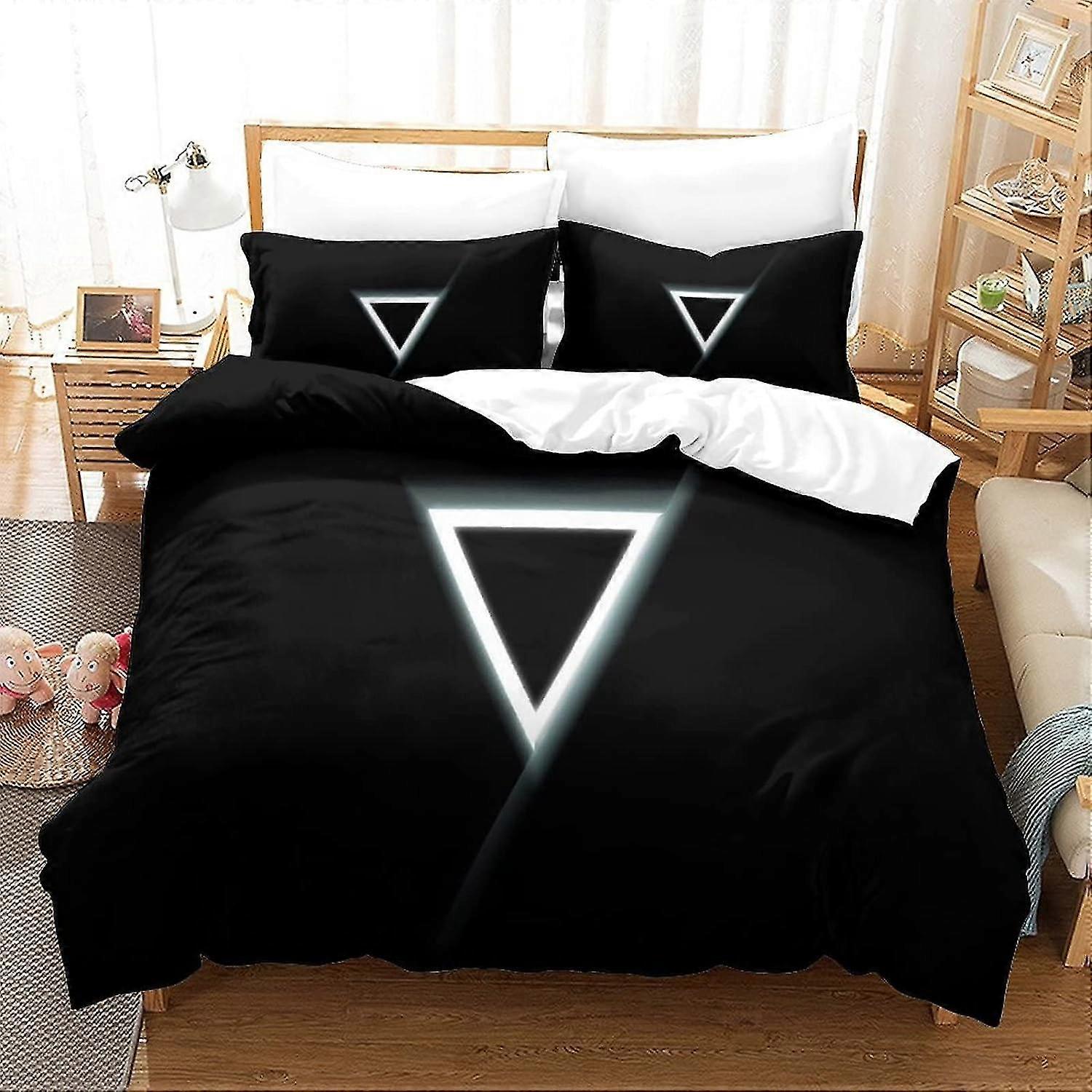 o4825 Bed Sheets Triangle Inverted Black White Duvet Cover with Pillowcases 3D Printed Luxury Soft Bedding Easy Care Set with Zipper Minimalism Boys A