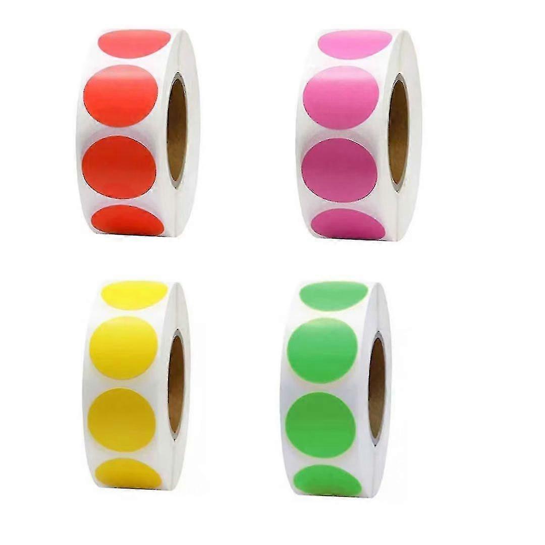 Color Label Round Permanent Self-adhesive Dot Glossy Writable Paper Label(4 Rolls)