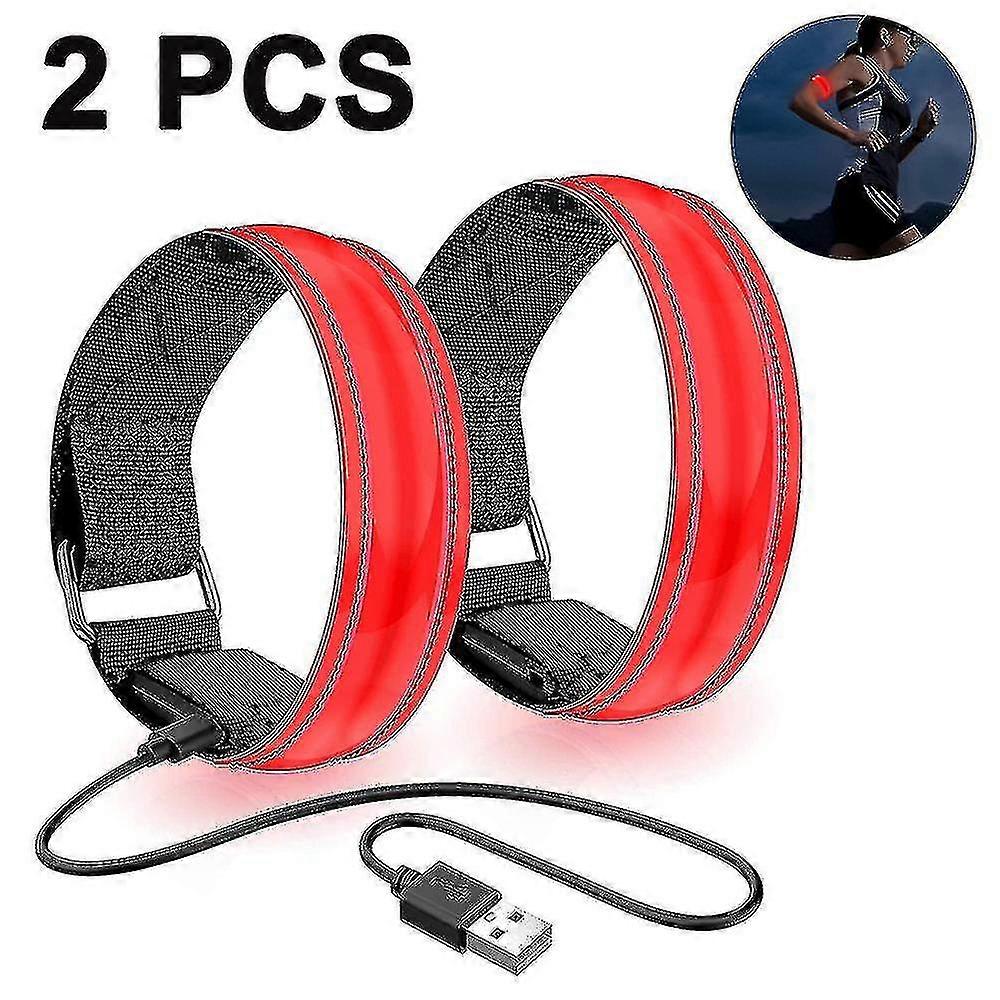Red 2 Pack Running Light For Runners Rechargeable Led Armband Reflective