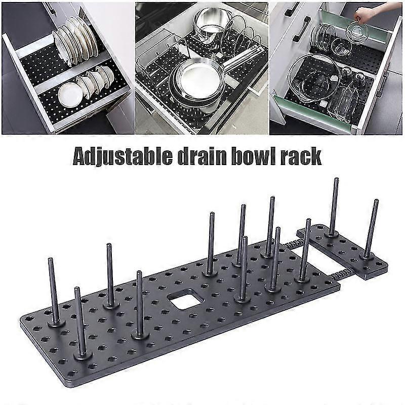 Expandable Kitchen Drawer Organizer Peg Board With Bottom Anti Slip Pad And 12 Pegs Telescopic Board