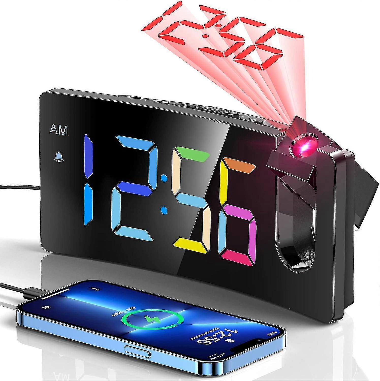 Projection Alarm Clock, Digital Clock With 180 Rotatable Projector, 3-level Brightness Dimmer Boris