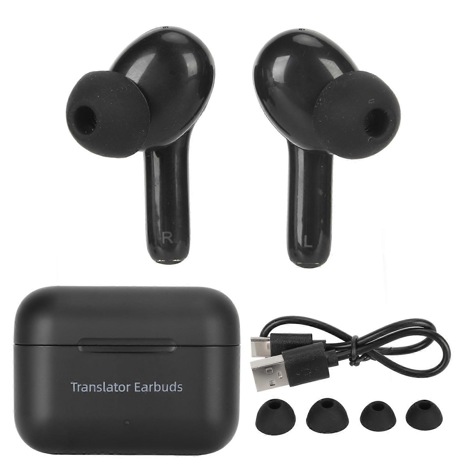 Language Translator Earbuds Support 127 Languages Real Time Translation Wireless Translator Device for Music Calling Black