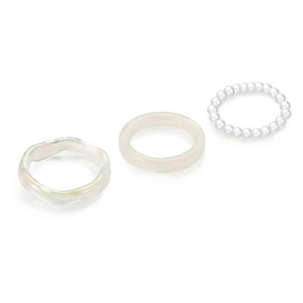 3 Pcs Resin Finger Rings Beaded Elastic Stackable Ring Fashion Statement Ring