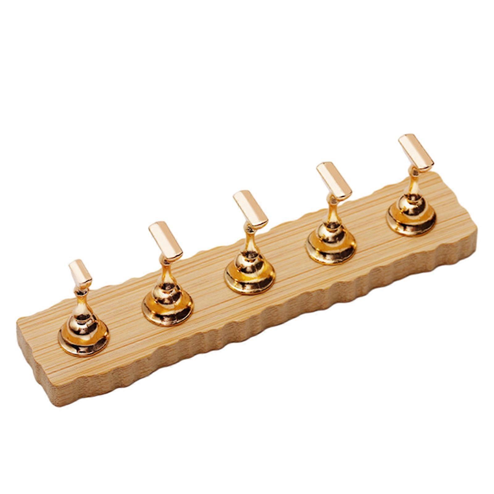 1 Set Magnetic Nail Holder with Bamboo Base Professional DIY Manicure Fingernail Rest Wearable False Nails Showing Shelf Reusable Nail Art Practice Di