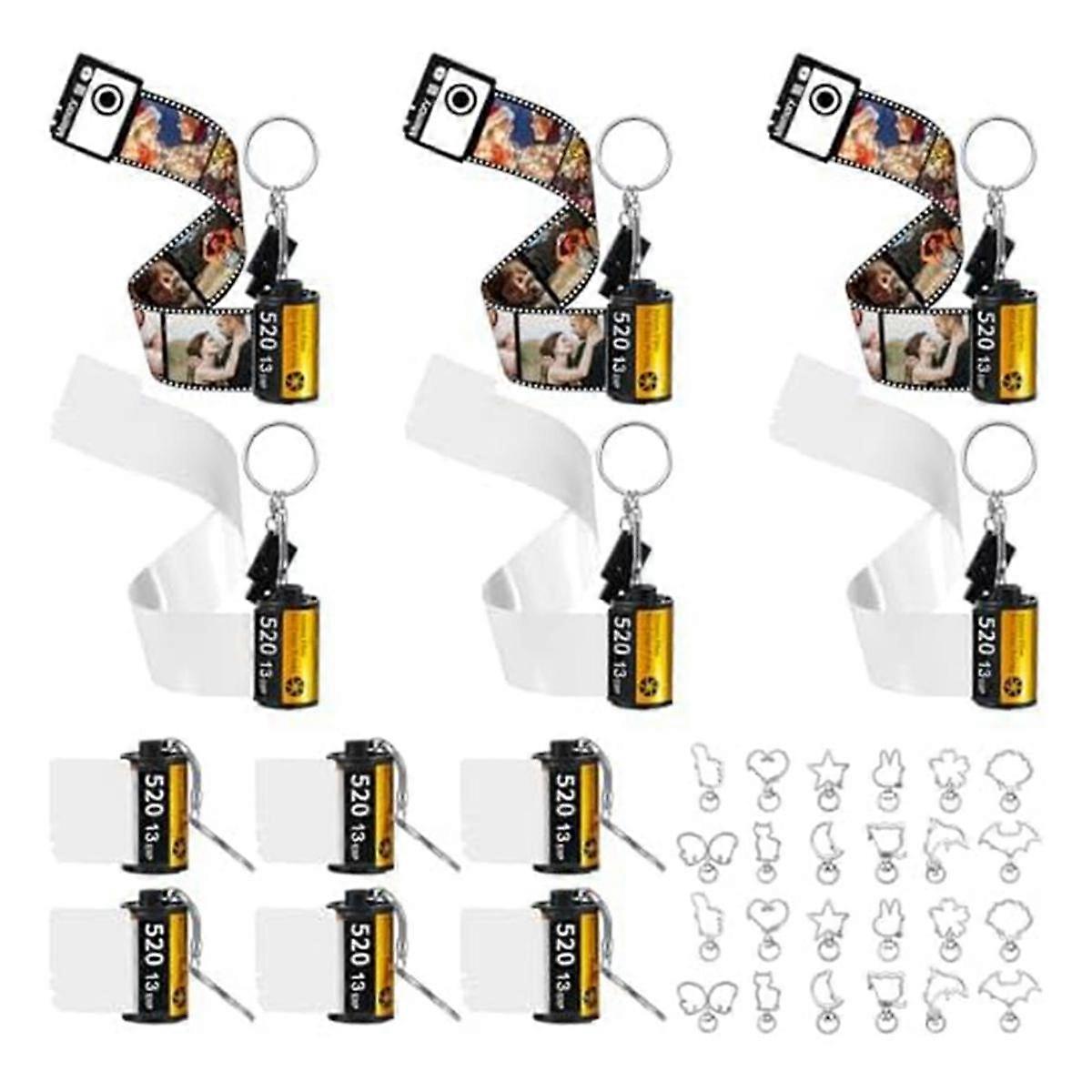 12 PCS Sublimation Camera Film Roll Keychains with Replacement Keyrings Photo Keychains for Birthda