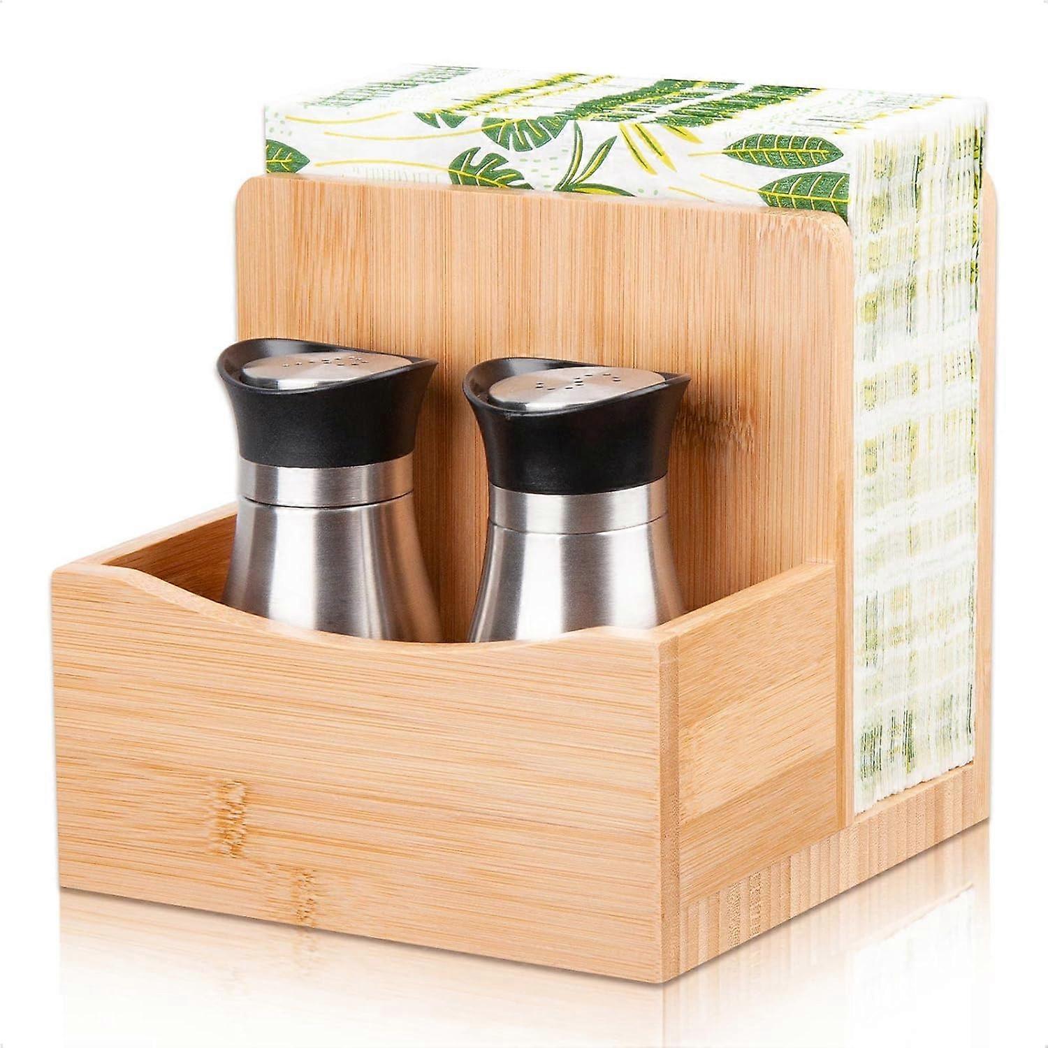 Bamboo Napkin Holder Set, Natural Bamboo Design for Kitchen Dining Table, Rustic Style, Eco-Friendly Material