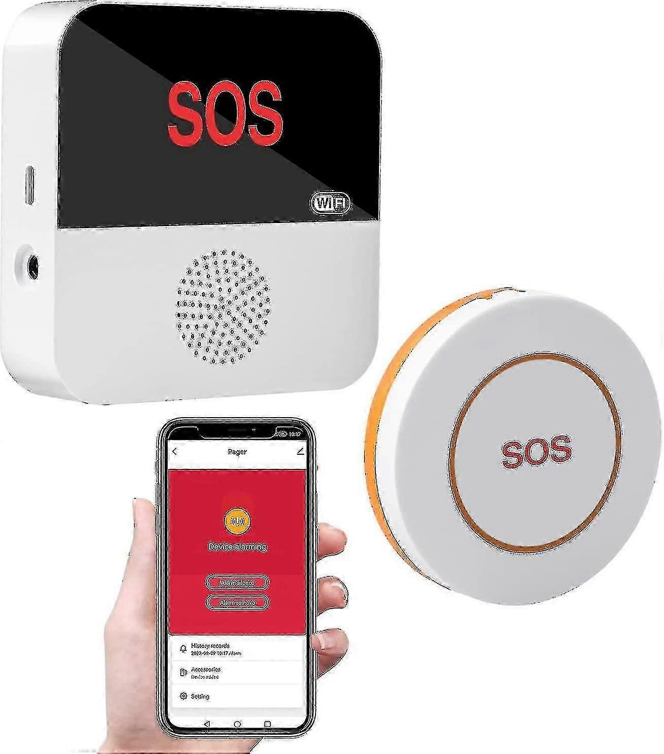 Wifi Caregiver Pager Wireless, Smart App Nurse Emergency Life Alert System Call Button For Elderly/home/patients/disabled/school 1 Receiver+1 Sos Call