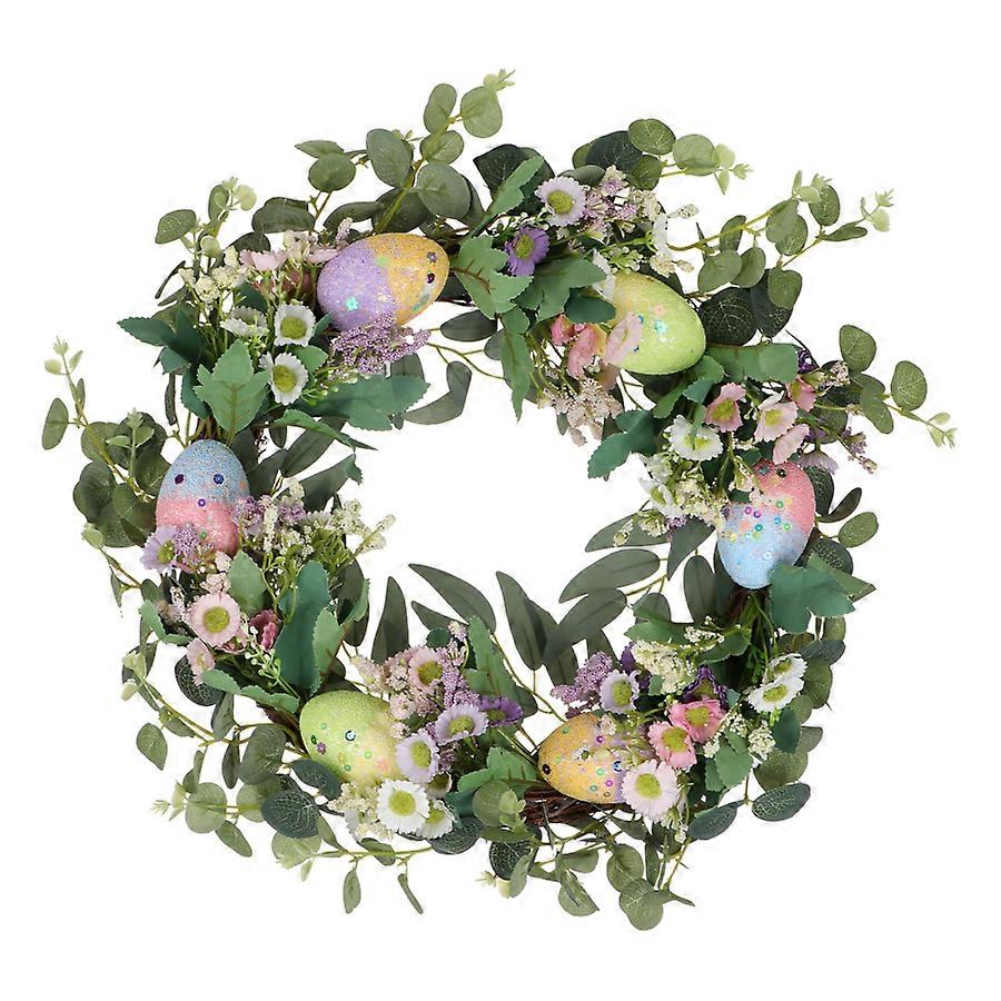イースターガーランド 45cm 泡の卵、ヒナギク、ユーカリの葉