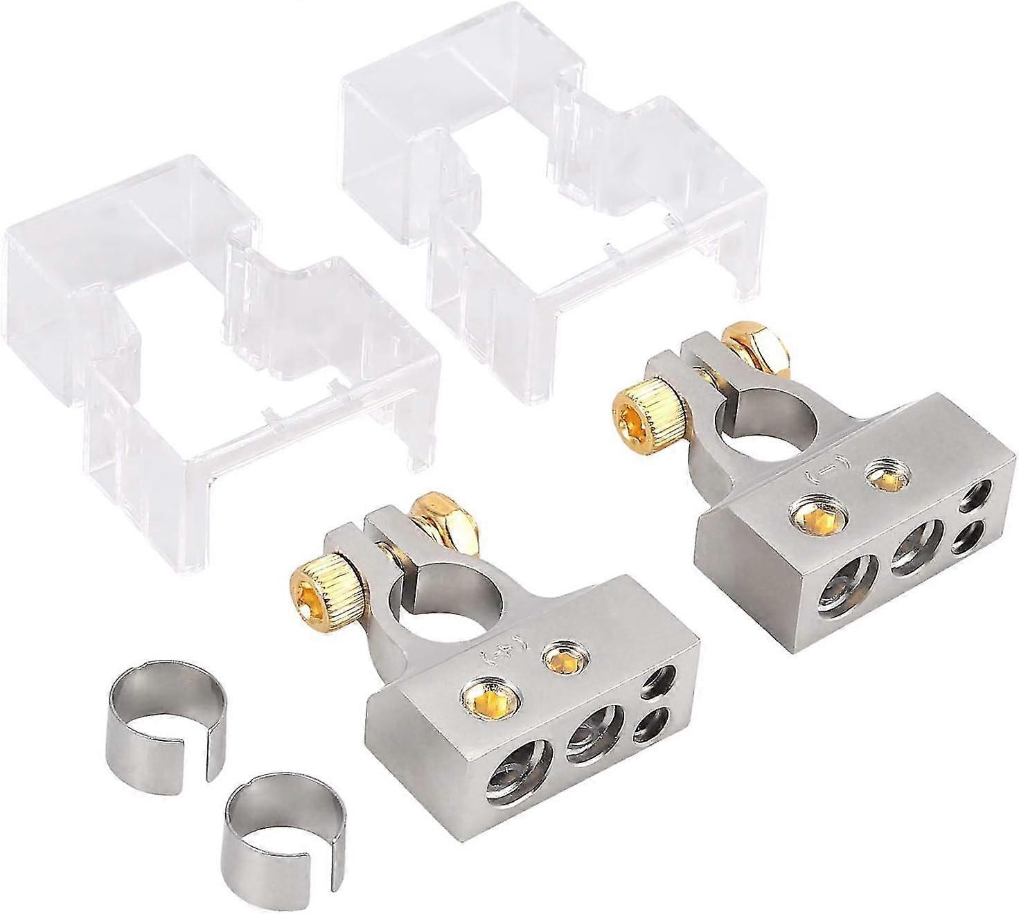 Battery Lug 2/4/8/10 Awg Gauge Silver Positive Negative Battery Terminal Blocks Binding Posts Connectors Kit Shims Covers