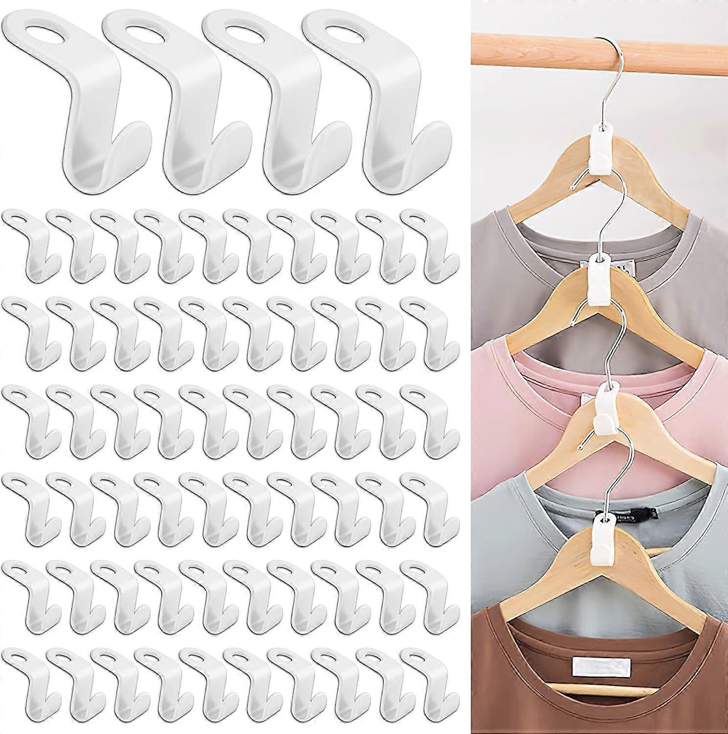 64 Pcs Hanger Hook, Extension Clip, Connector Hooks for Space Saving Mini Cascading Hangers Organizer (White)