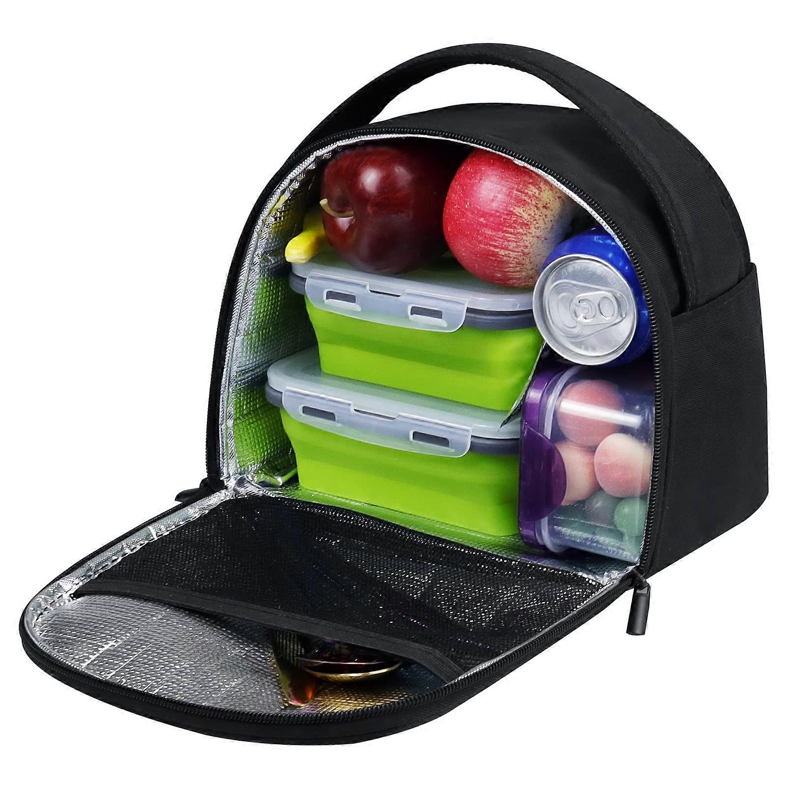 Insulated Black Lunch Tote Bag for Bento Box, Durable Fabric, Large Capacity, Ideal for Work or School