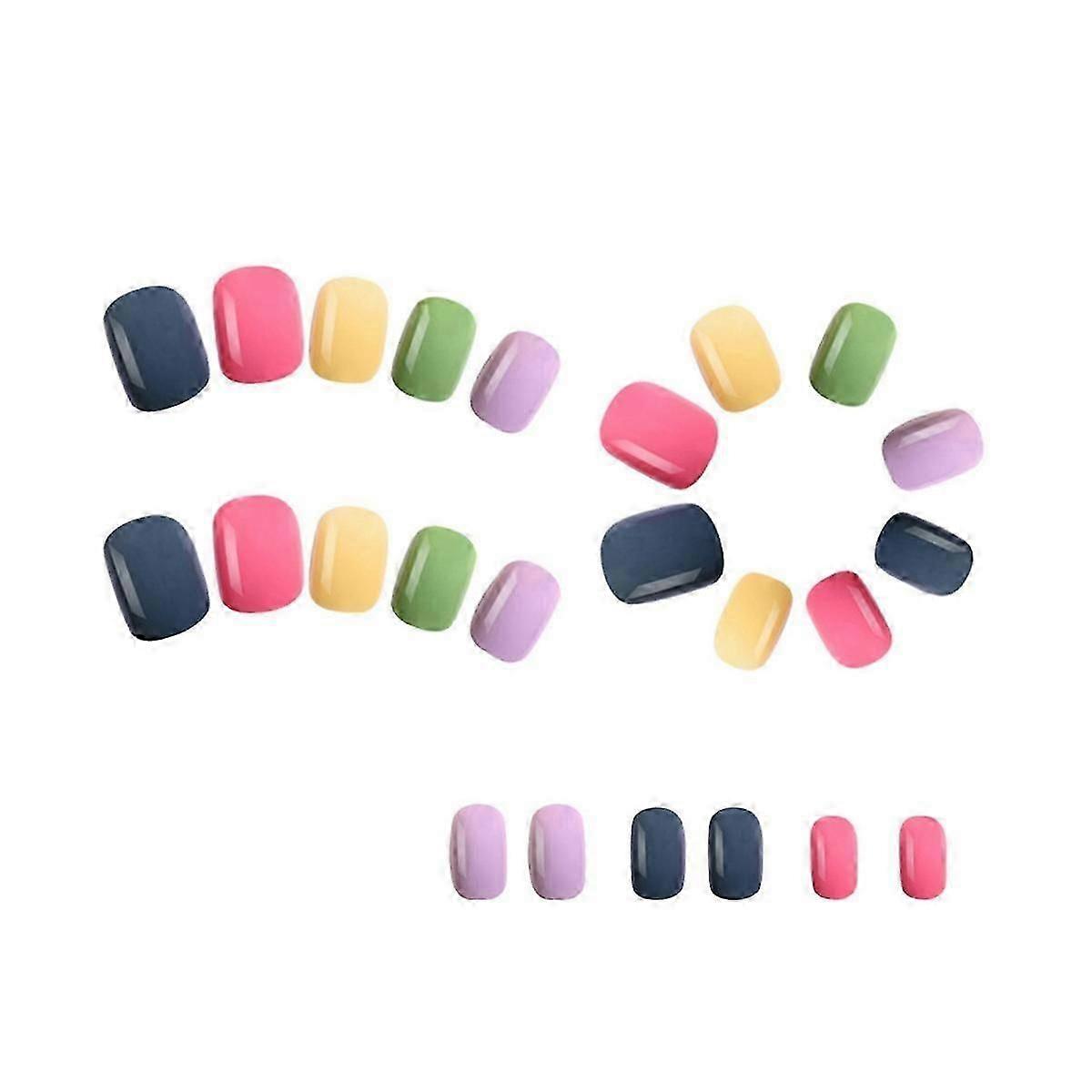 Rainbow Jumping Colours False Nails Solid Colour Macaroon Nails Wearable Press on Nails Full Cover