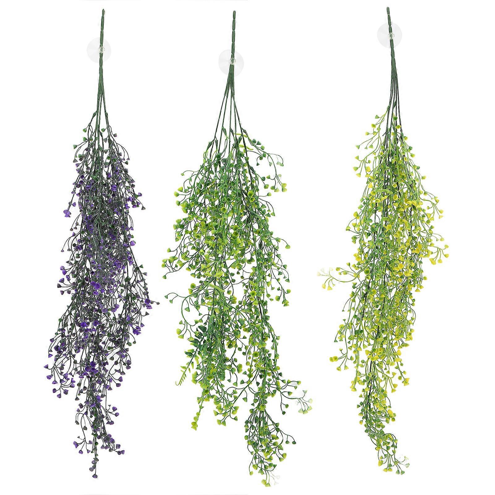 3pcs Artificial Reptile Plants Reptiles Terrarium Leaves for Lizards Geckos Snake Tortoise