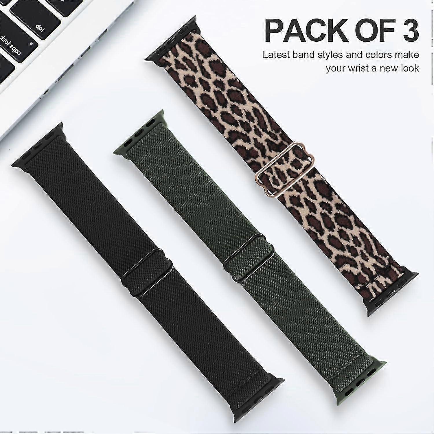 أحزمة حلقة منفردة من النايلون قابلة للتمدد متوافقة مع ساعة أبل 41 مم 40 مم 38 مم ، حزام ل iWatch Series 7 6 5 4 3 2 1 SE (نمر ، أسود ، برسيم) أسود / لو