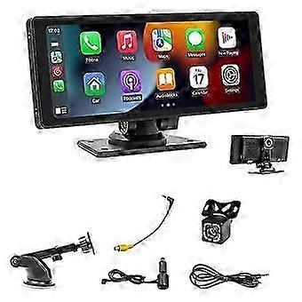 Portable Wireless Carplay Car Stereo with Dash Cam - 10.26In HD IPS Screen, Android Auto, 1080P Back