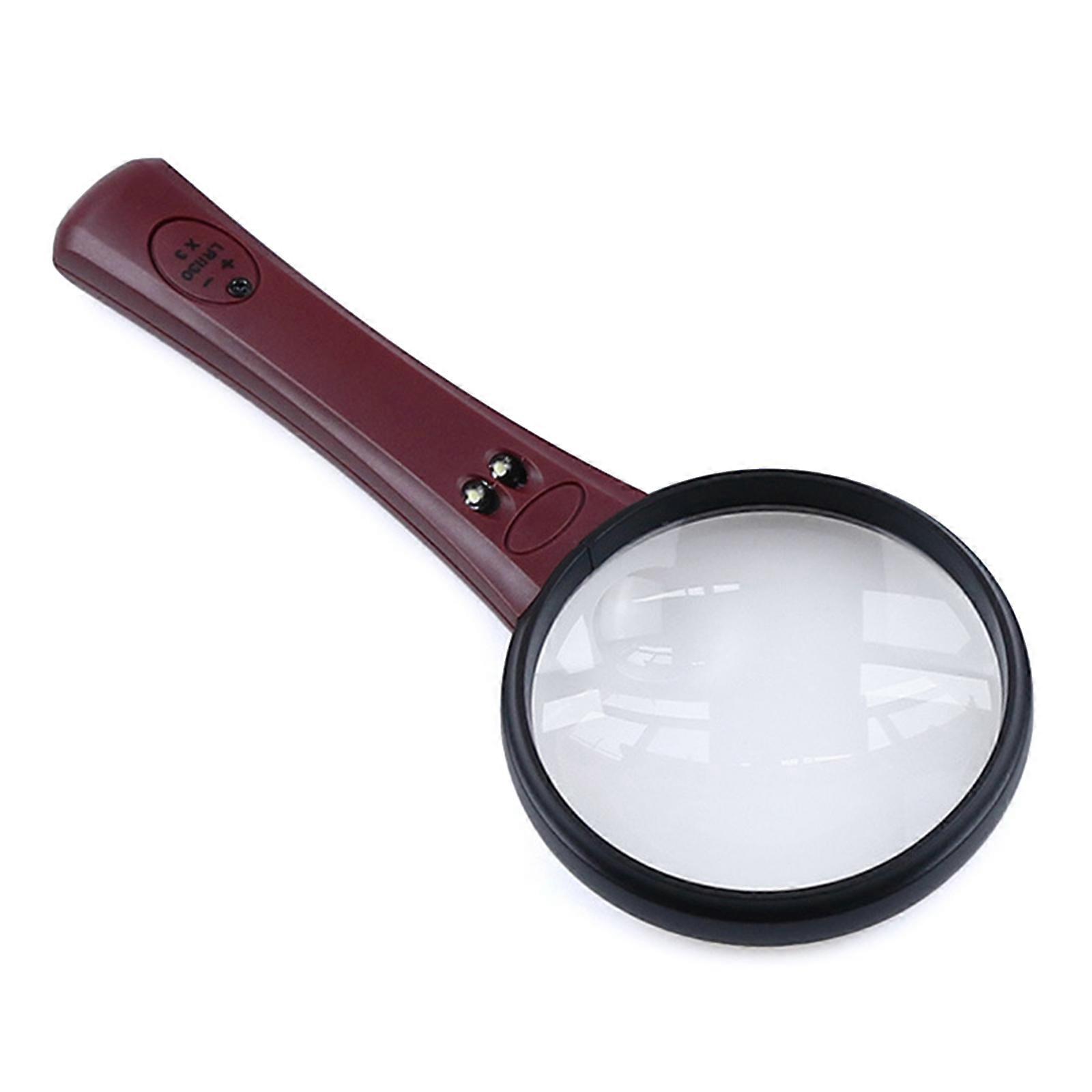 Super Large Magnifying Glass with LED Lights Loupe Magnifier Illuminated Old Man Reading Coins Handheld Reading Glasses red