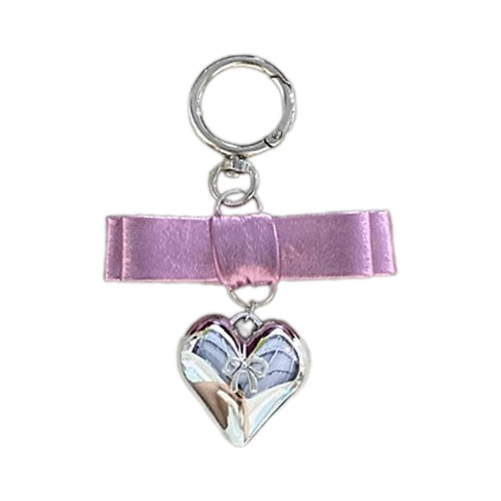 Modern Bowknot Keychain Charm Convenient Keyring with Heart Bag Pendant Decoration for Purse Bag Backpack Handbag Wallet