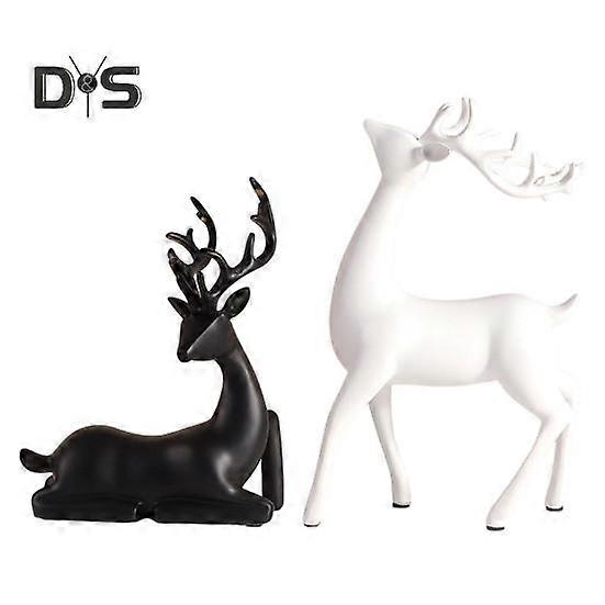 2 Pcs Tabletop Reindeer Ornament Resin Elk Figurines Standing Deer And Lying Deer Sculpture for Home Office Desk Decor